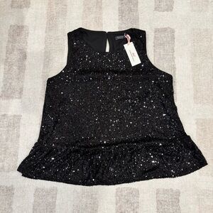 Vineyard Vines Black Sequin Ruffle Top | Size Medium | NWT